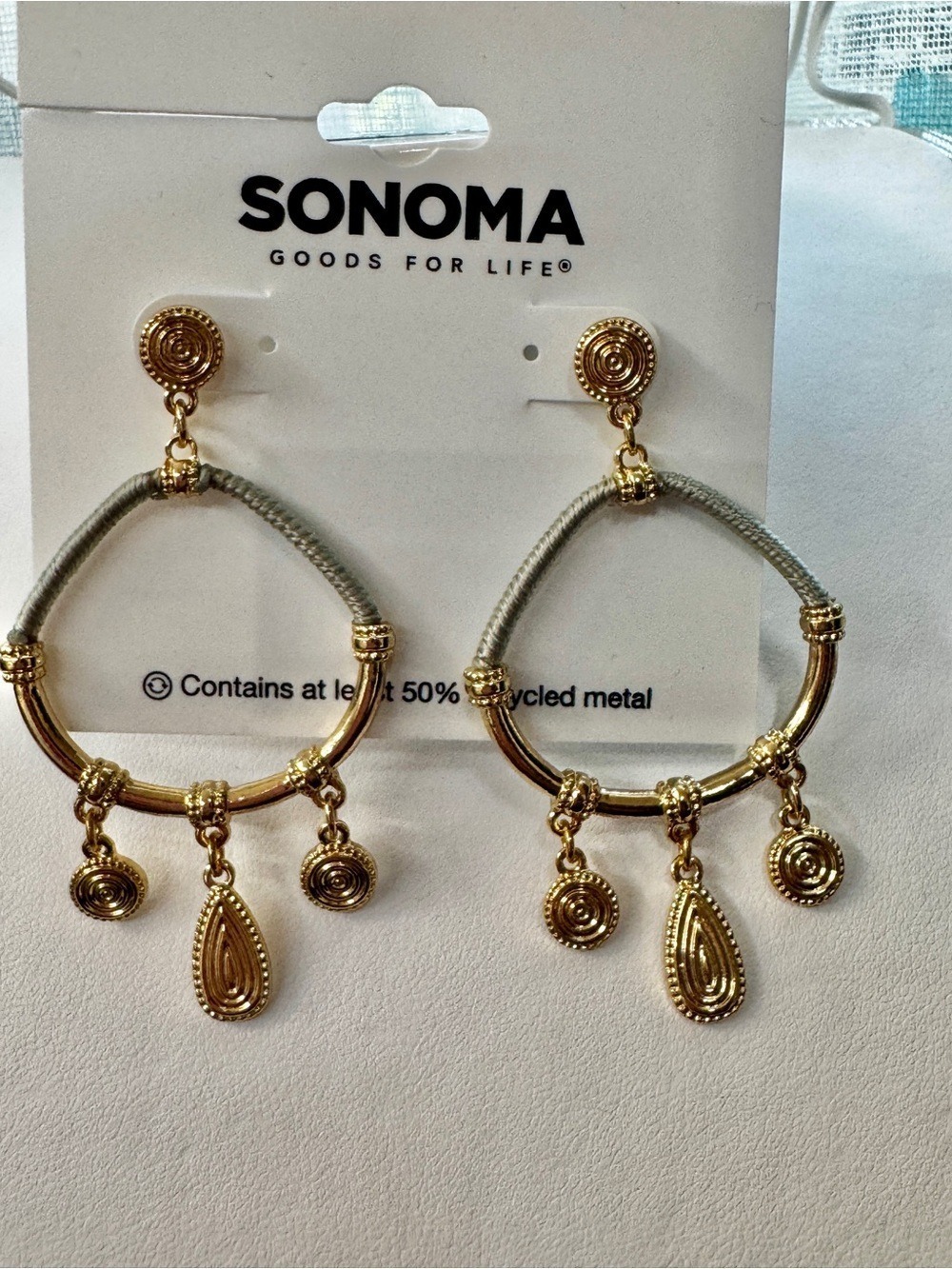 Sonoma Gold and Gray Teardrop Charm Hoop Earrings